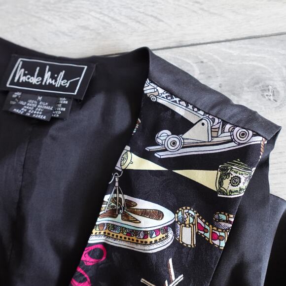 Vintage 90s Nicole Miller Silk Movie Production Actor Actress TV Film Theme Vest - Picture 13 of 16